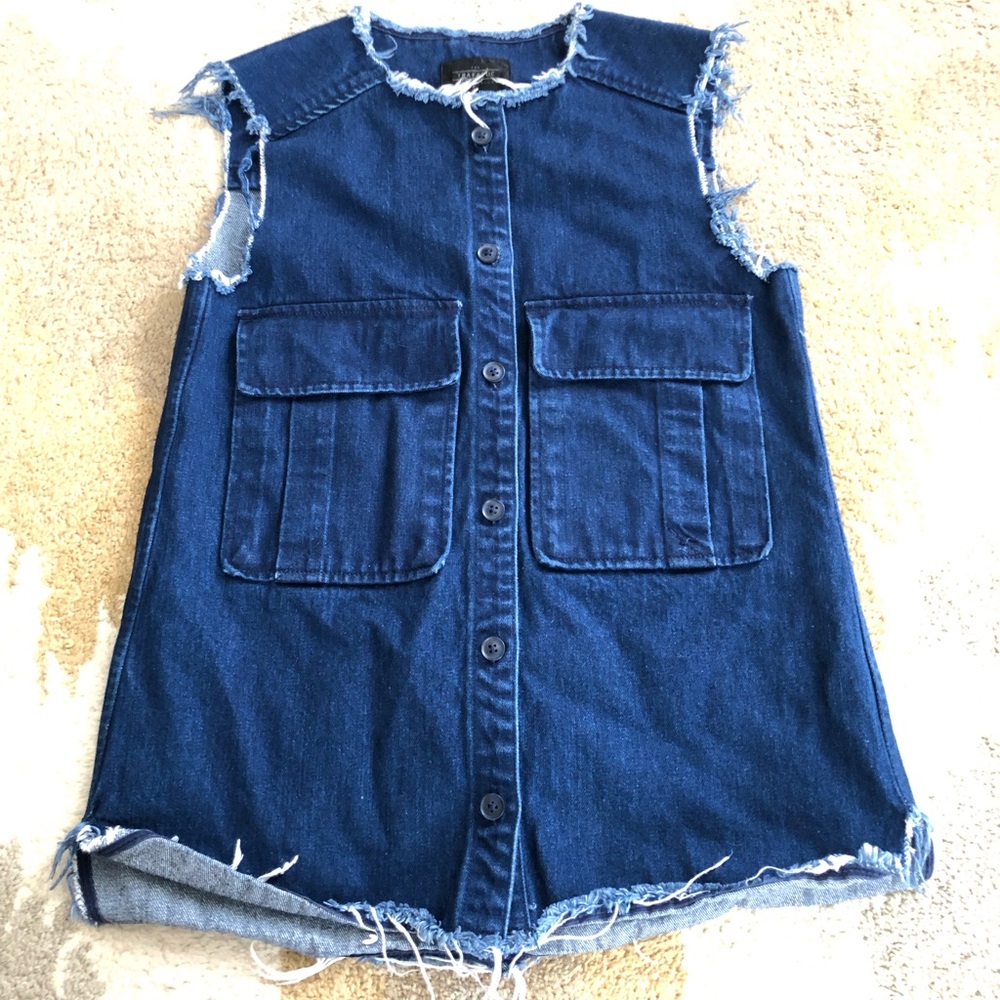 ZARA Trafaluc Distressed Cotton Denim Vest Blue Sz XS EUC!